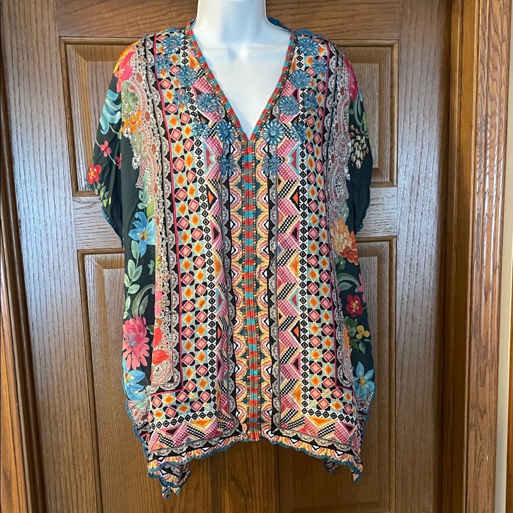Johnny Was Colorful Geometric Floral Tunic